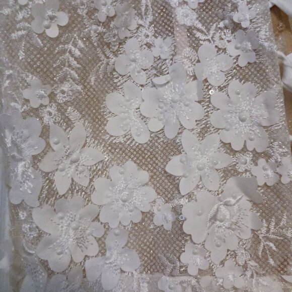 NEW Mac Duggal Glitter Floral Applique Column Evening Gown Ivory Size 12 Wedding - Picture 9 of 16